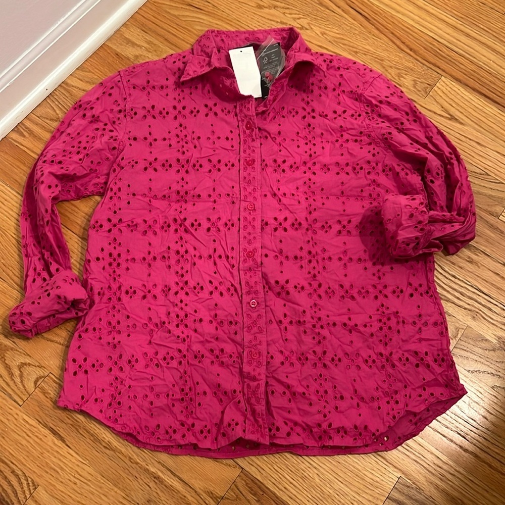 Lauren Ralph Lauren Fuchsia Eyelet Button-Up Shirt